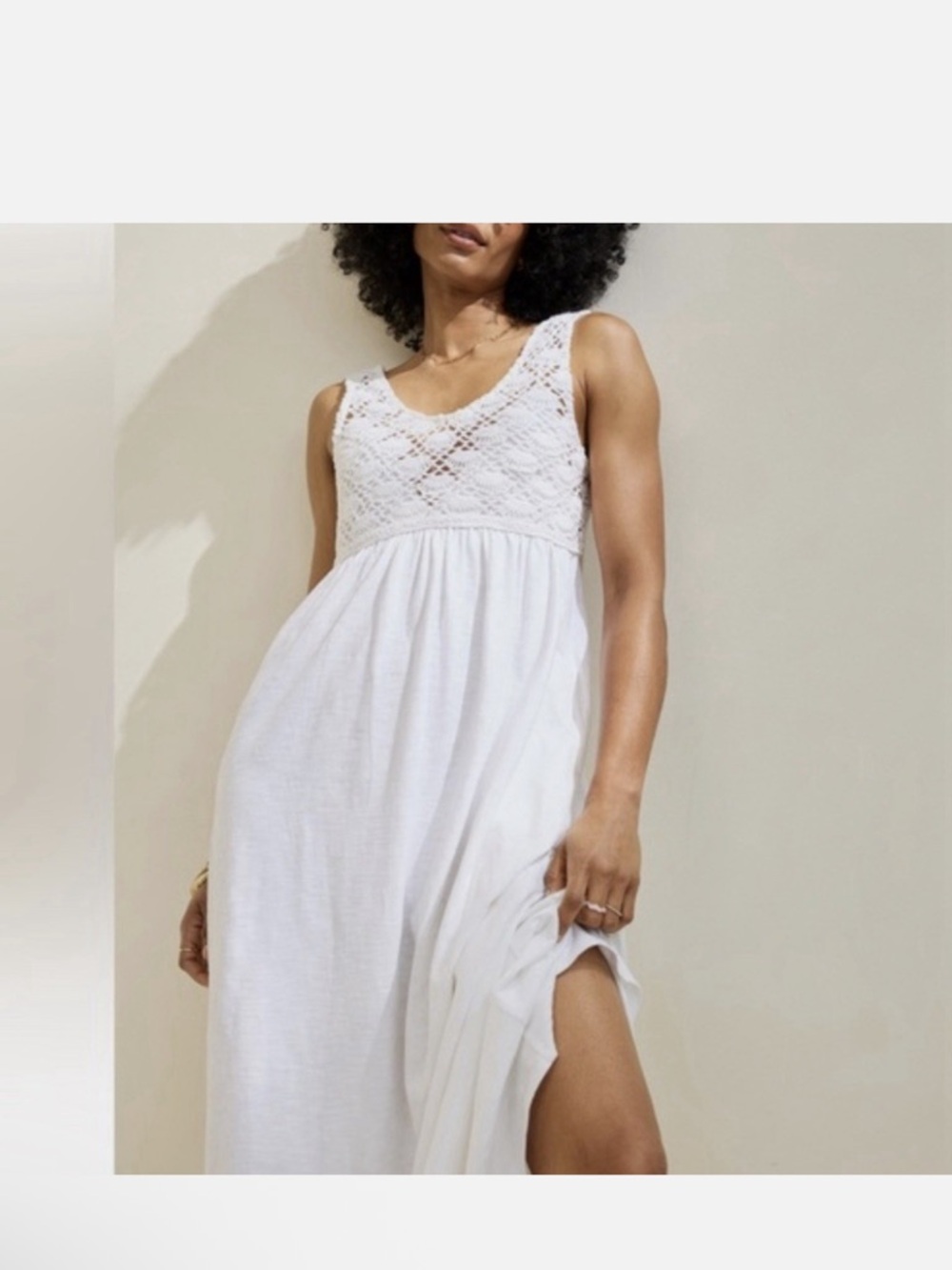 Aerie Crochet Maxi Dress S White Boho Sleeveless Flowy Summer Beach Resortwear